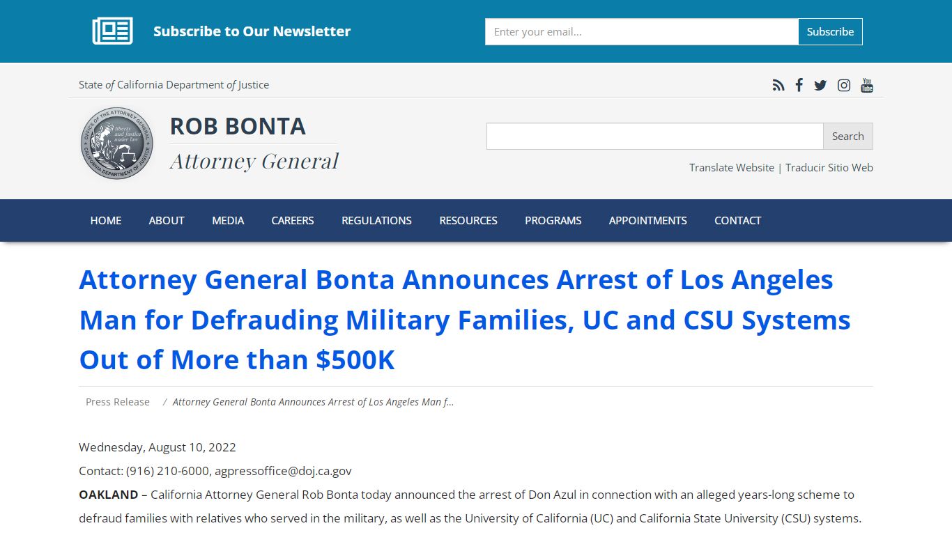 Attorney General Bonta Announces Arrest of Los Angeles Man for ...